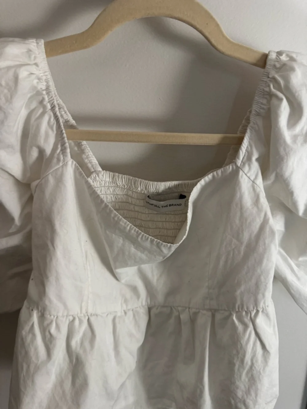 Faithfull the Brand Quincy‎ White Puff Sleeve Square Neck Peplum Top 4